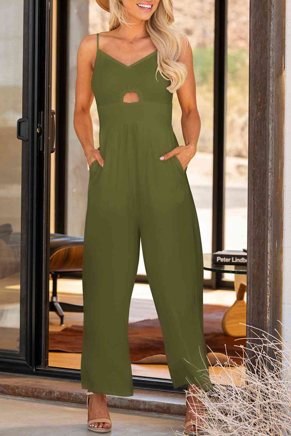 BeautifyJumpers Smocked Spaghetti Strap Wide Leg Jumpsuit