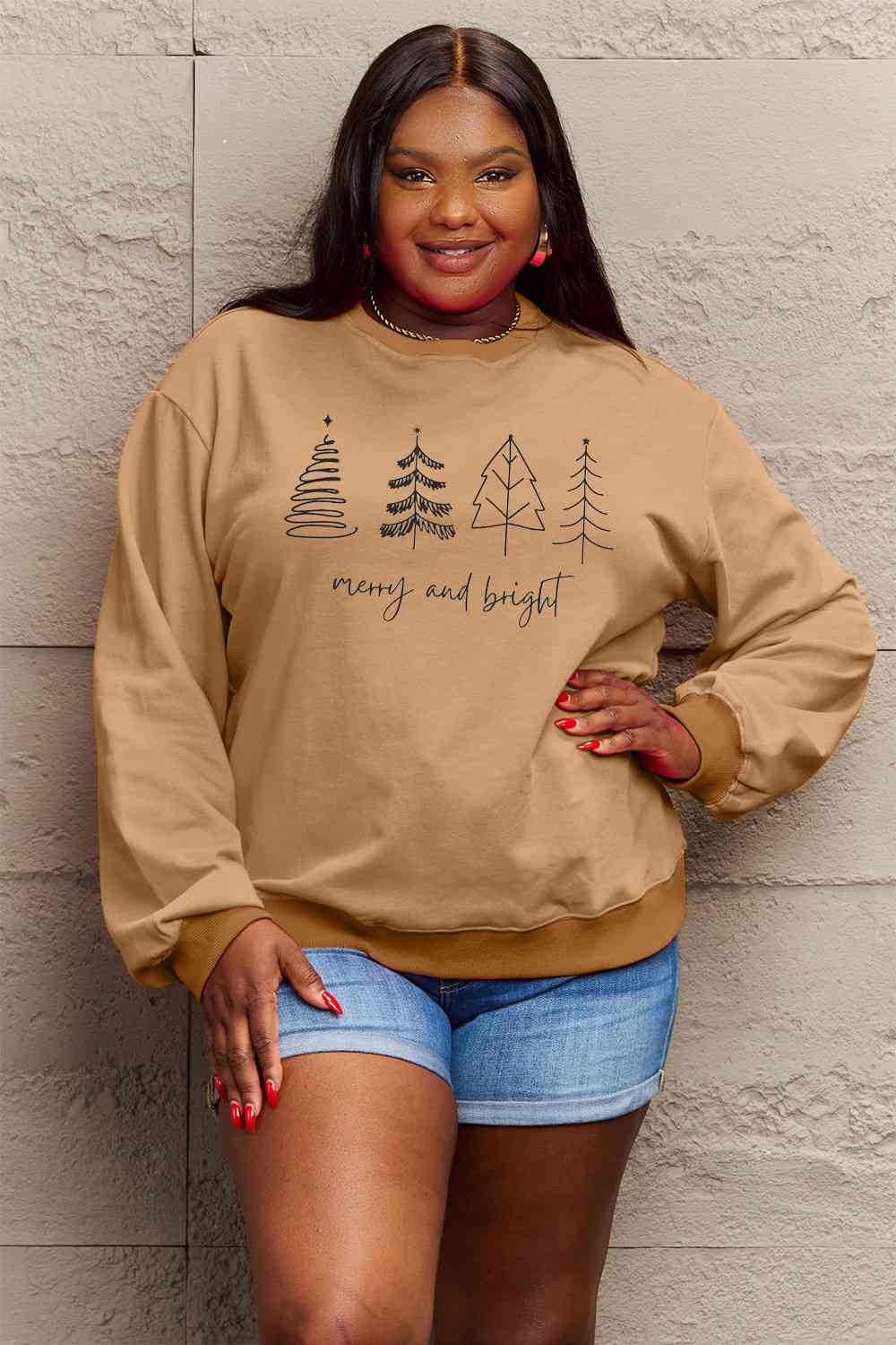 Simply Love Full Size Christmas MERRY AND BRIGHT Graphic Sweatshirt