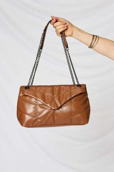 SHOMICO PU Leather Chain Tan Handbag