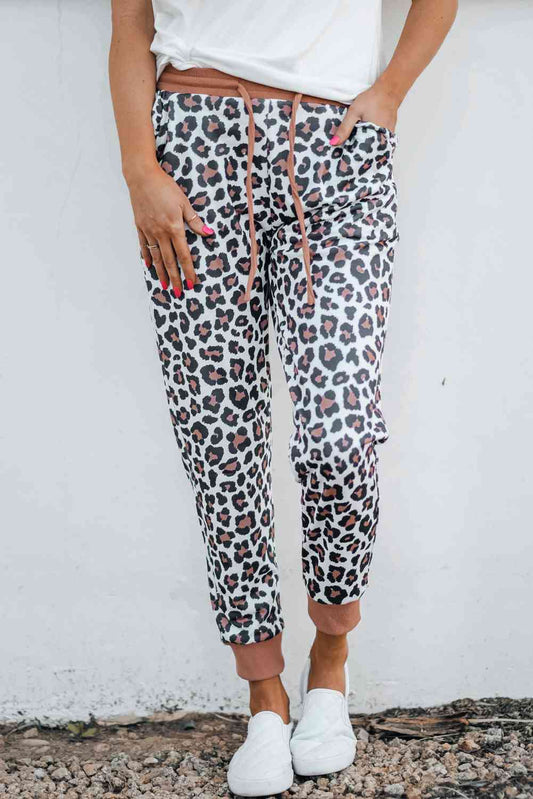 PantsPlace Leopard Print Elastic Waist Jogger Pants