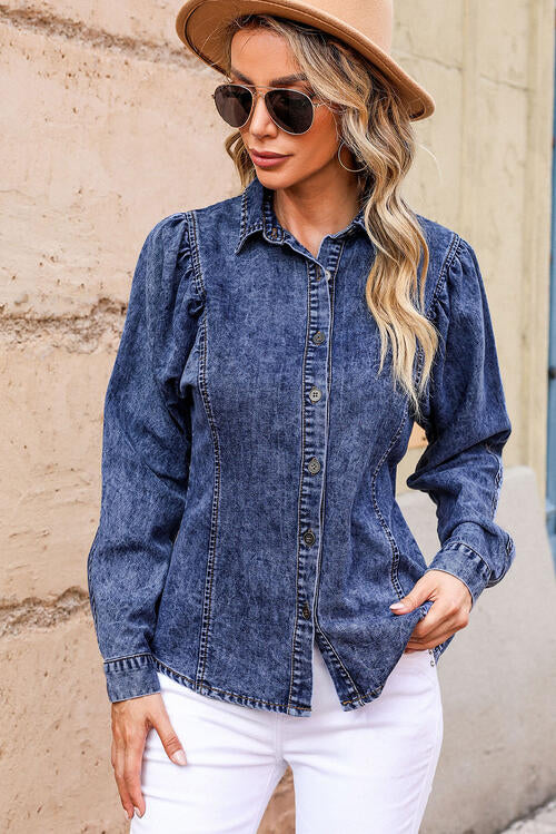 NotSoBasic Button Up Collared Neck Denim Top