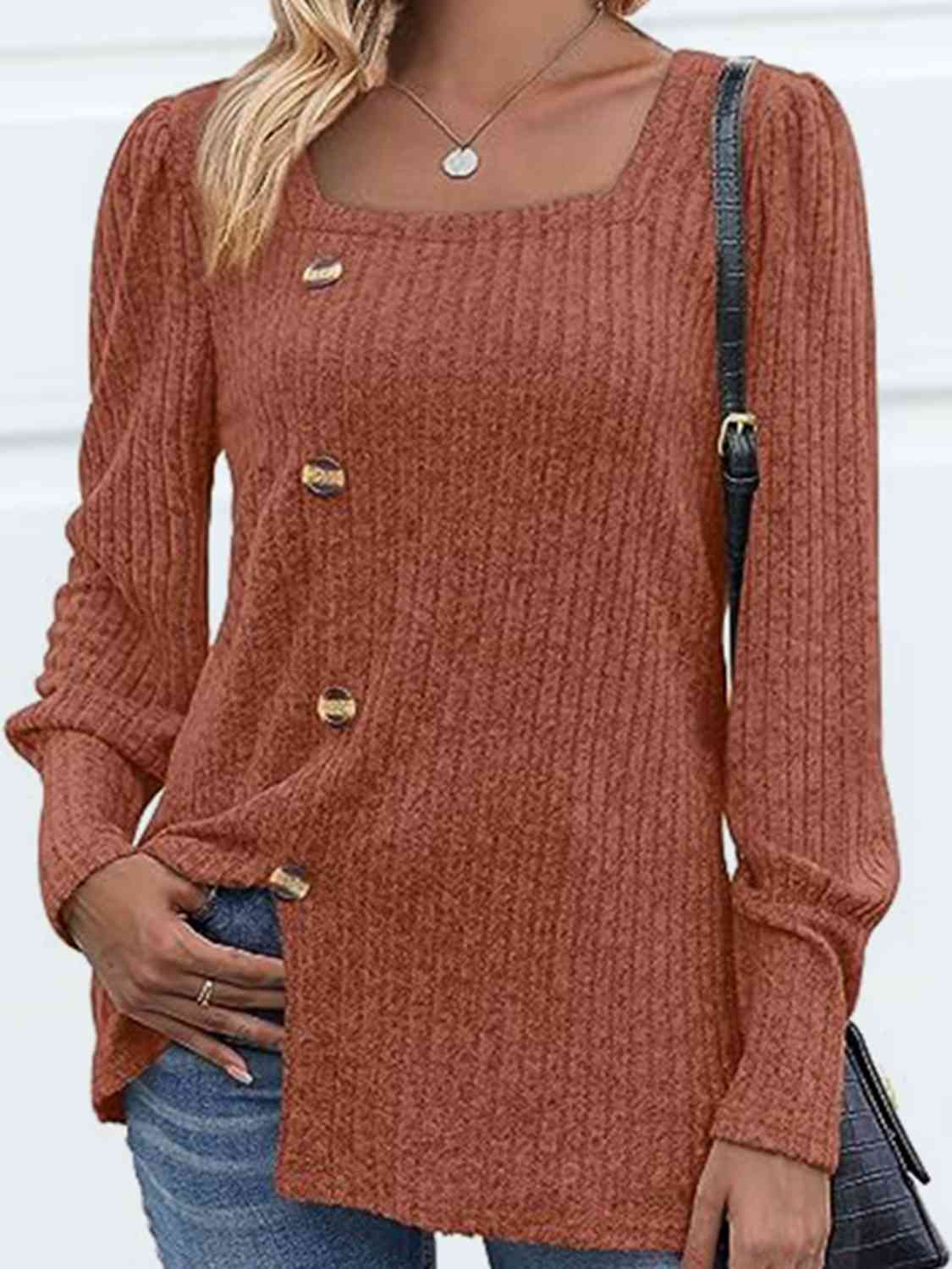 Decorative Button Square Neck Top