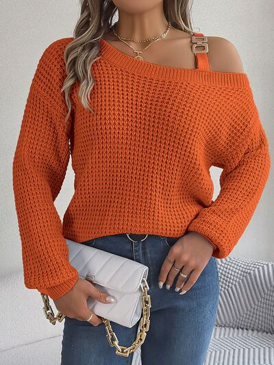 Allissa Asymmetrical Neck Cold Shoulder Long Sleeve Sweater