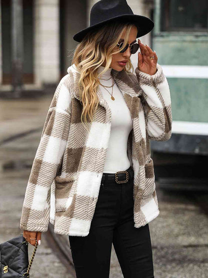 NotSoBasic Plaid Collared Neck Button Down Jacket