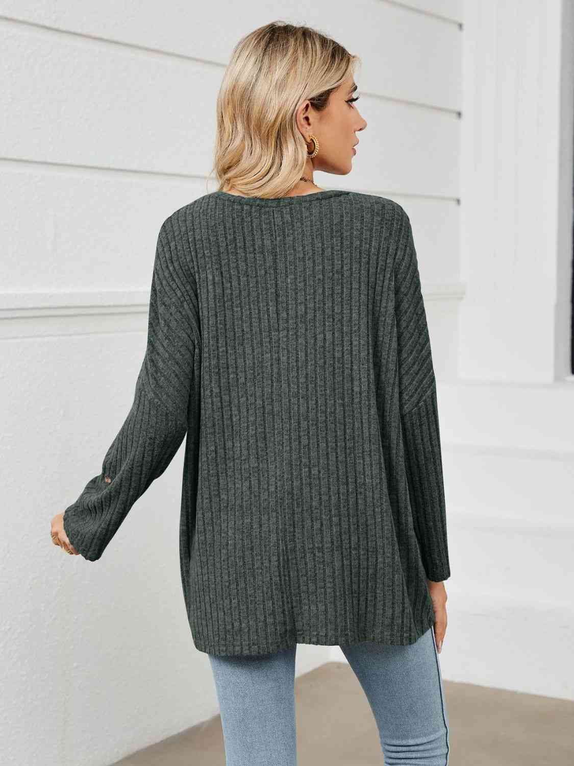 Full Size Round Neck Ribbed Long Sleeve T-Shirt