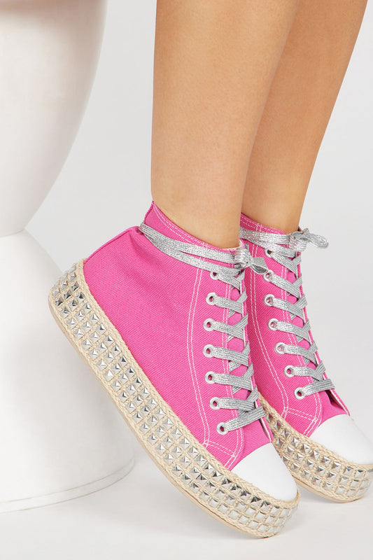 Unapologetically NOVAH Women's Mind Games Hot Pink Studded Sneakers
