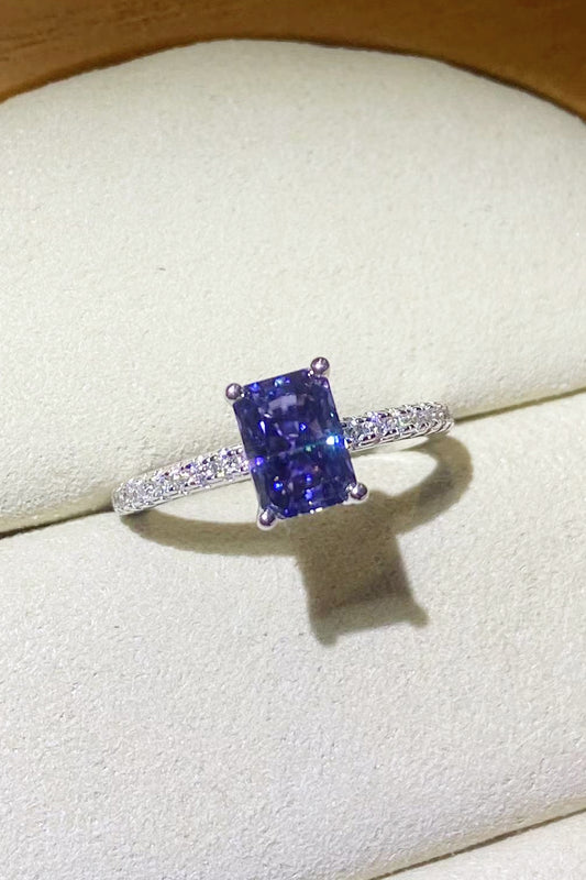 1 Carat Moissanite 925 Sterling Silver Rectangle Ring in Blue 💜