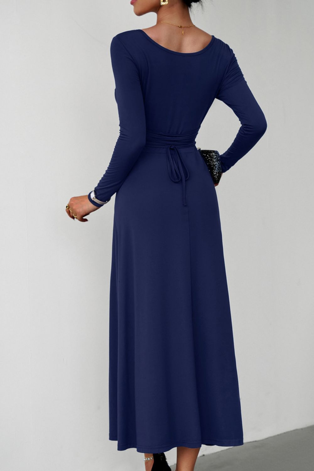 Arlowe Lea Scoop Neck Long Sleeve Lace-Up Maxi Dress