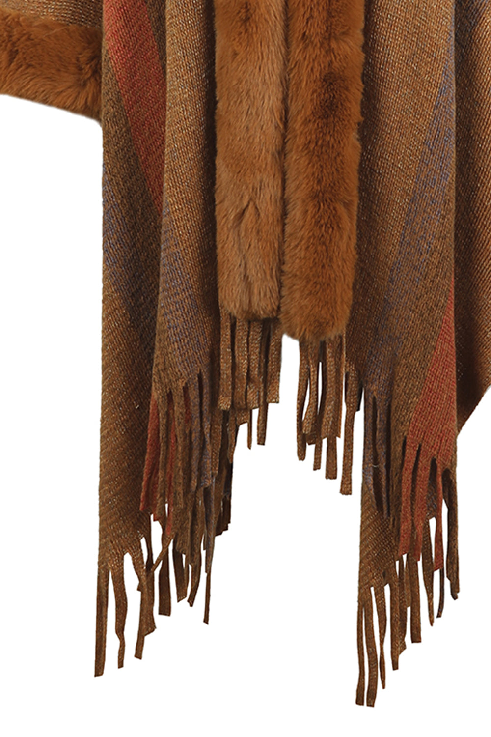 One Size Color Block Fringe Detail Poncho