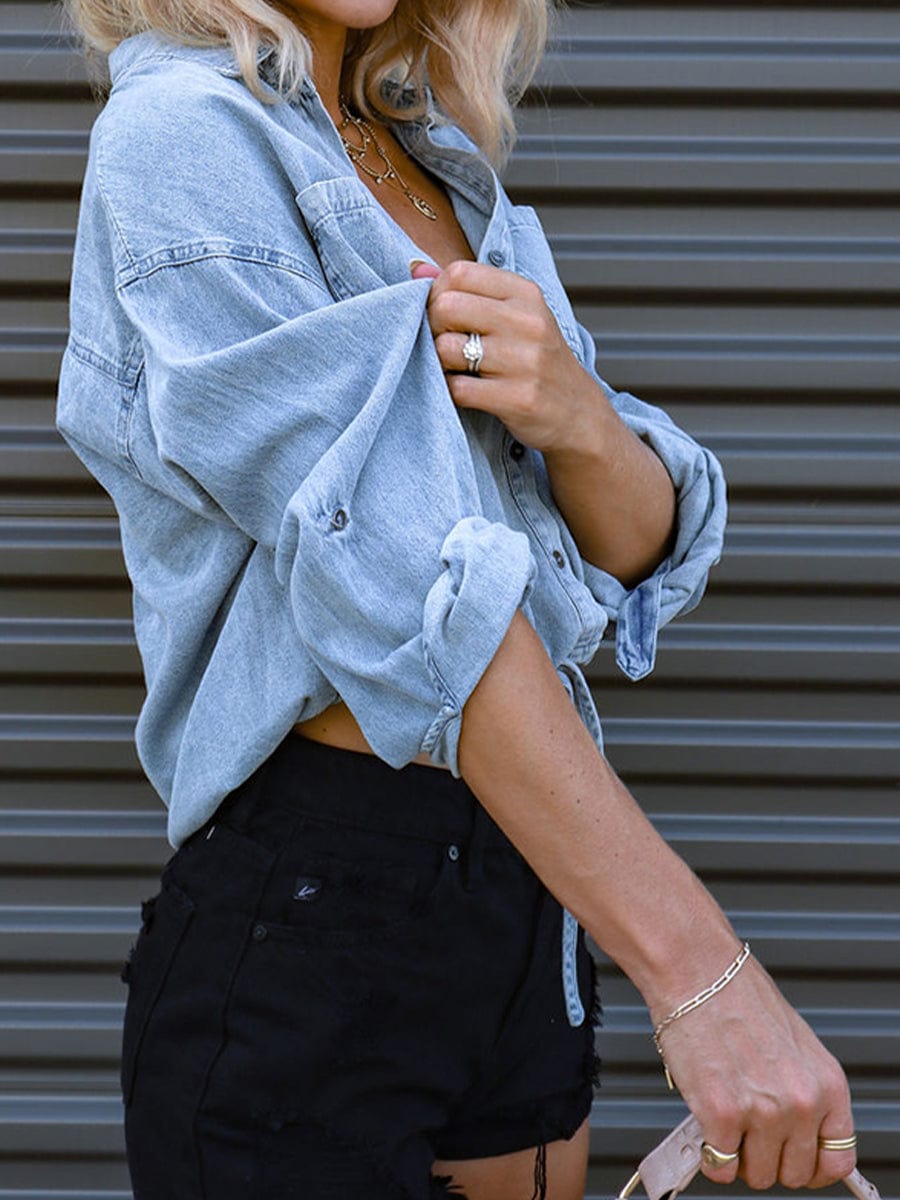 Full Size Tie Detail Denim Top