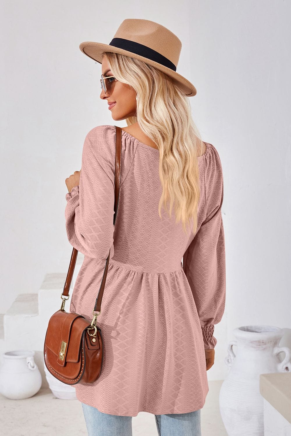 Full Size V-Neck Lantern Sleeve Blouse