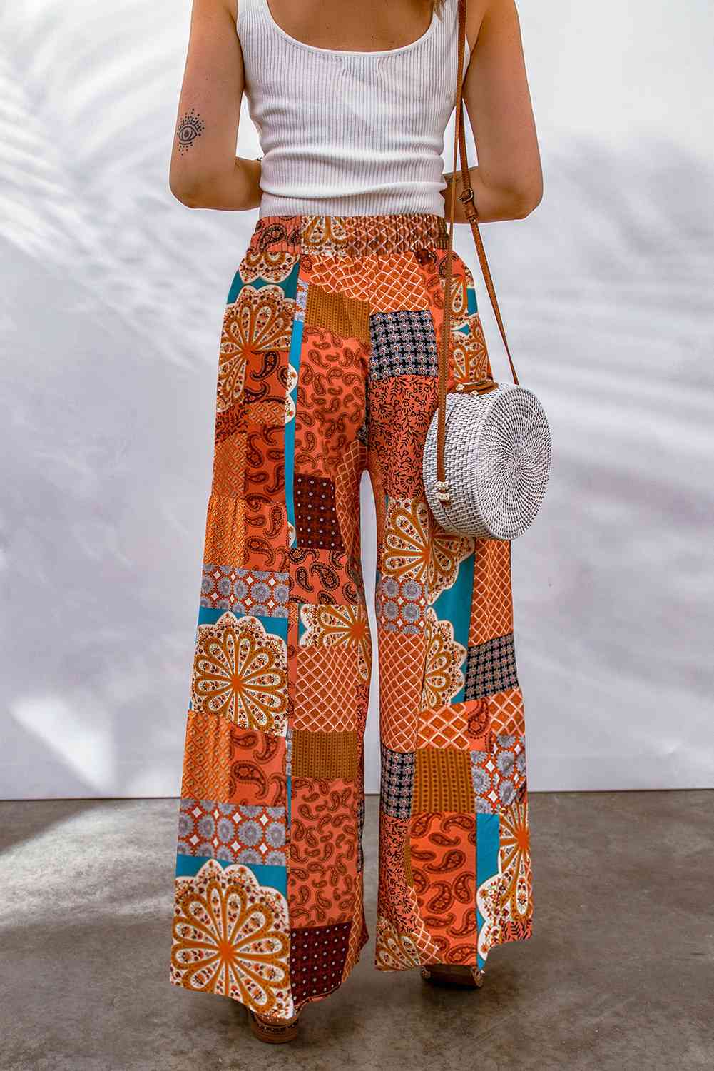 Bohemian Woman Patchwork Drawstring Wide Leg Pants