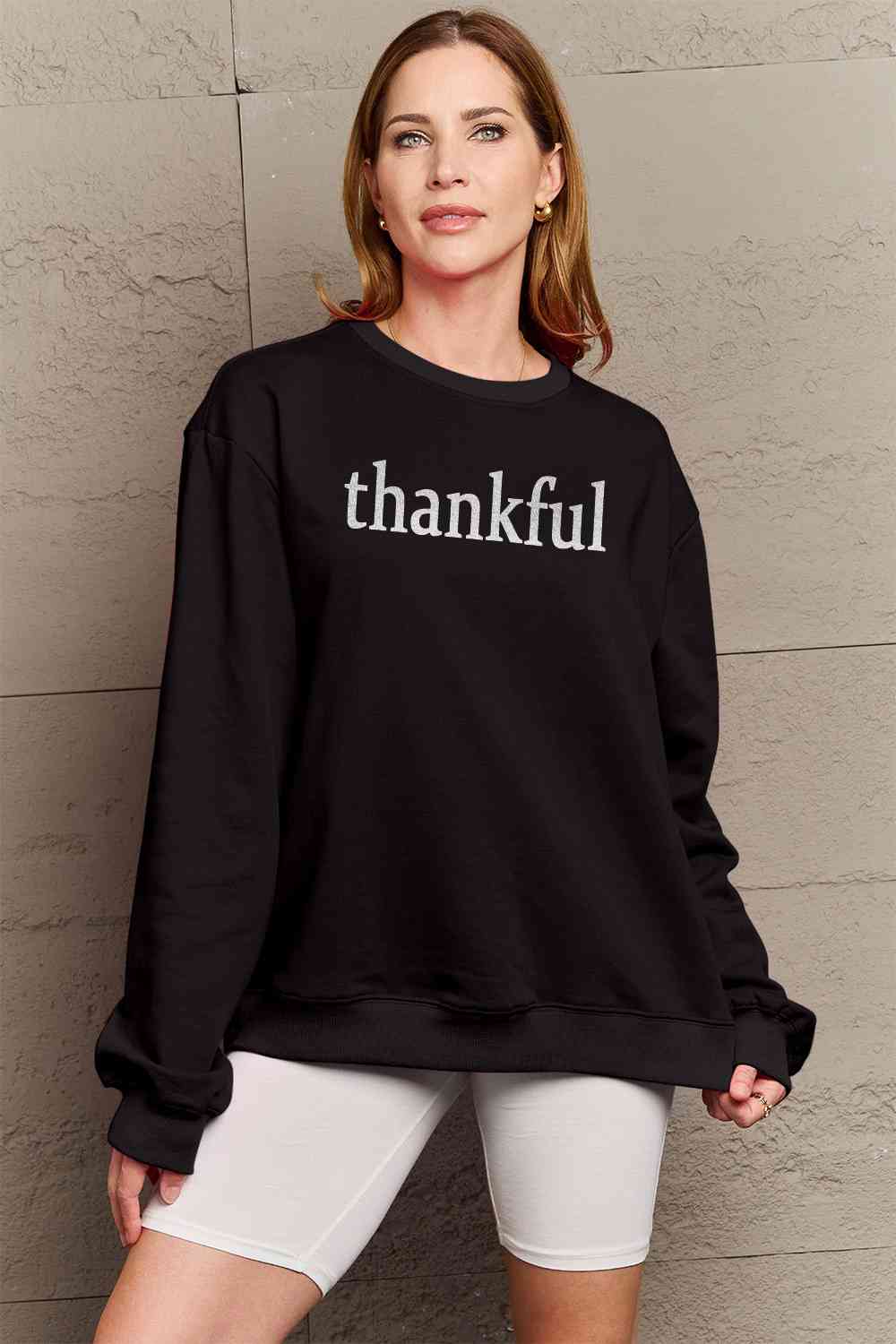 Simply Love Full Size Thanksgiving THANKFUL Graphic Sweatshirt