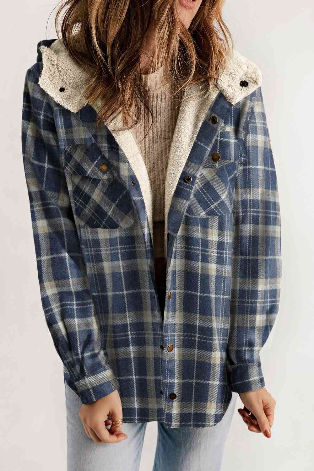 FashionToFigureTrends Plaid Snap Down Hooded Jacket