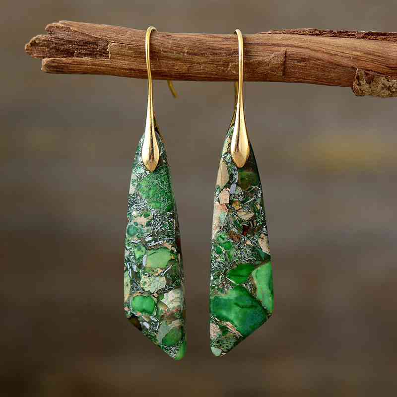Natural Stone Gold-Plated Copper Dangle Earrings