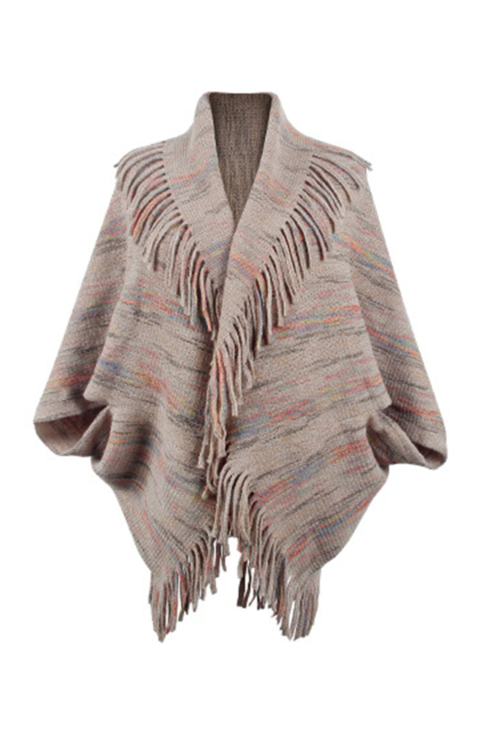 One Size Fringe Detail Printed Poncho