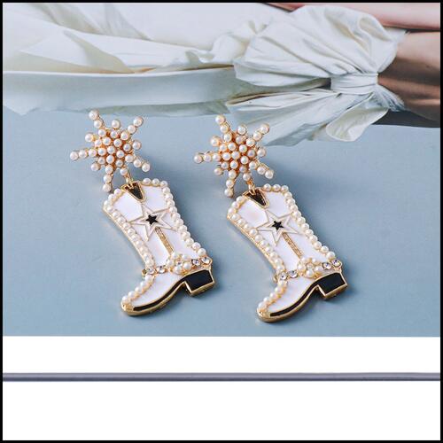 Rhinestone Boot Theme Alloy Dangle Earrings