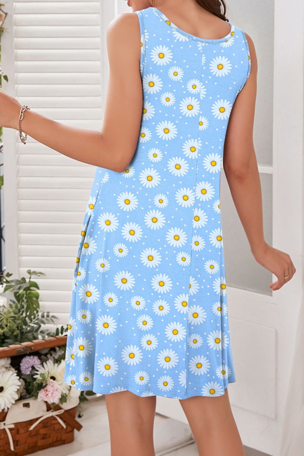 Full Size Printed Round Neck Sleeveless Dress