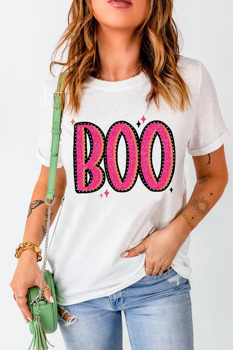 Halloween BOO Graphic Short Sleeve Round Neck T-Shirt