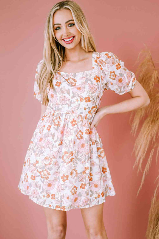 Women's Obsessed Blush Pink Floral Tie-Back Puff Sleeve Dress