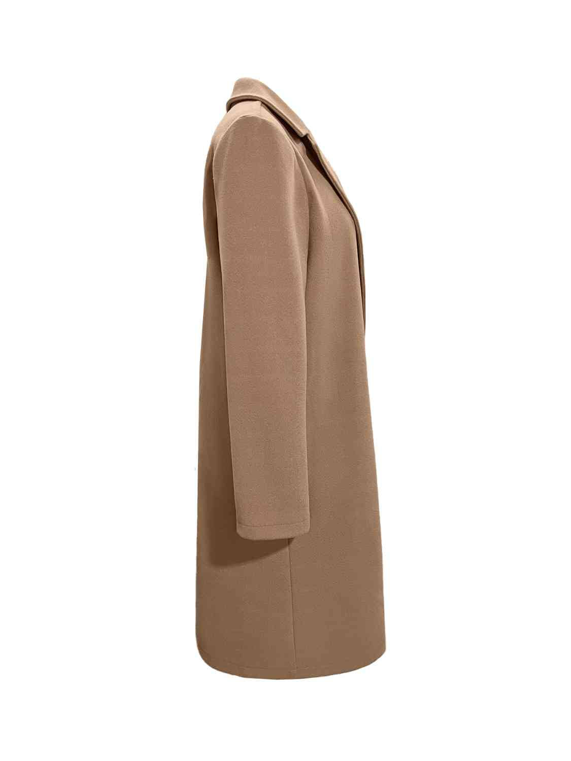 Collared Neck Button Up Long Sleeve Camel Brown Coat