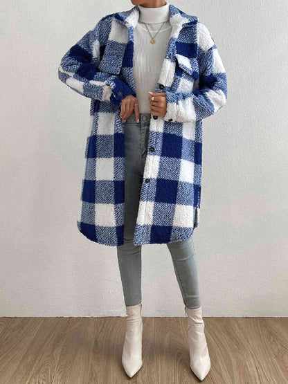 Adrien Planet Plaid Collared Neck Button Down Coat