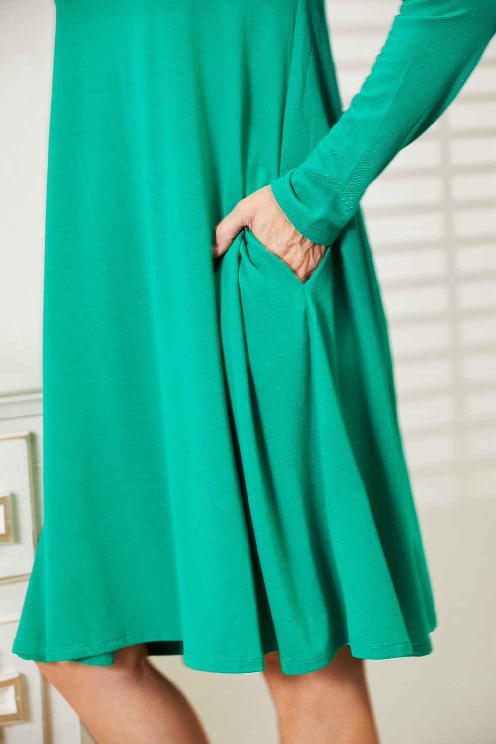Zenana Full Size Teal Long Sleeve Flare Dress with Pockets