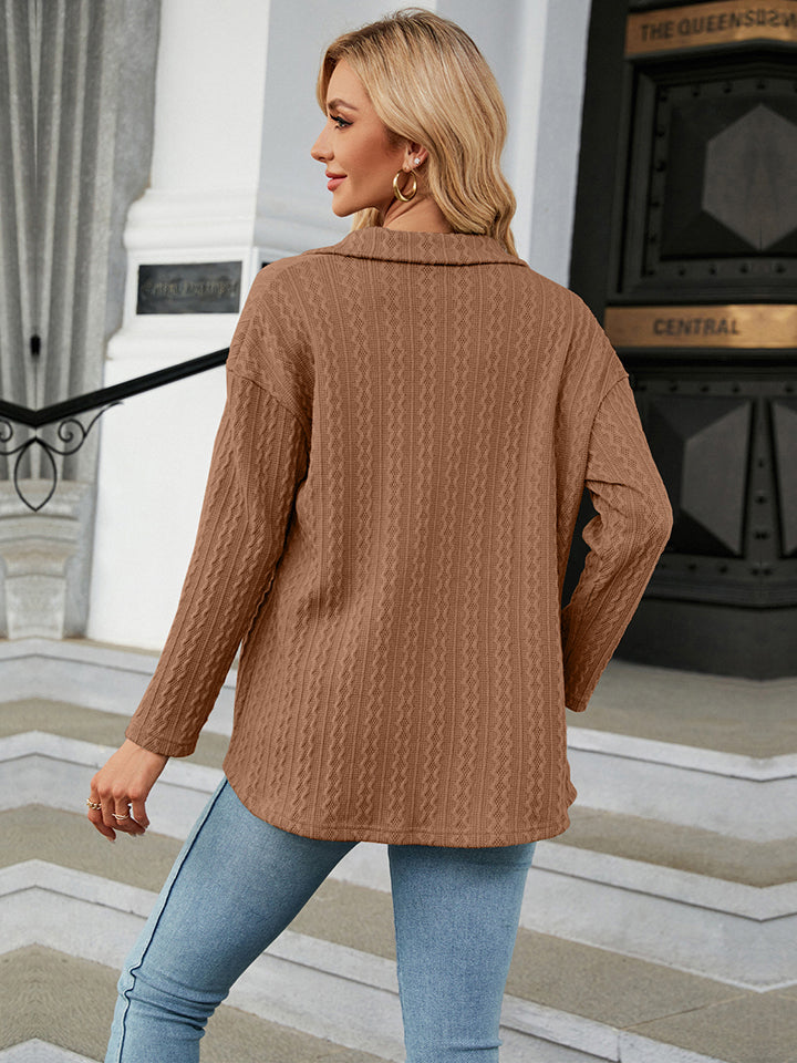 Full Size Collared Neck Long Sleeve Shirt