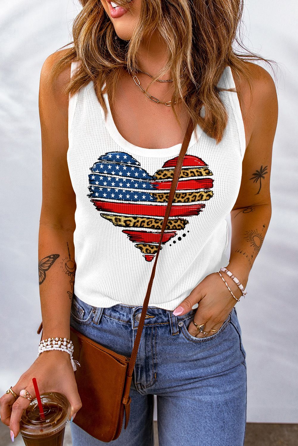 Women's Full Size Star and Stripe Heart Graphic Scoop Neck Tank
