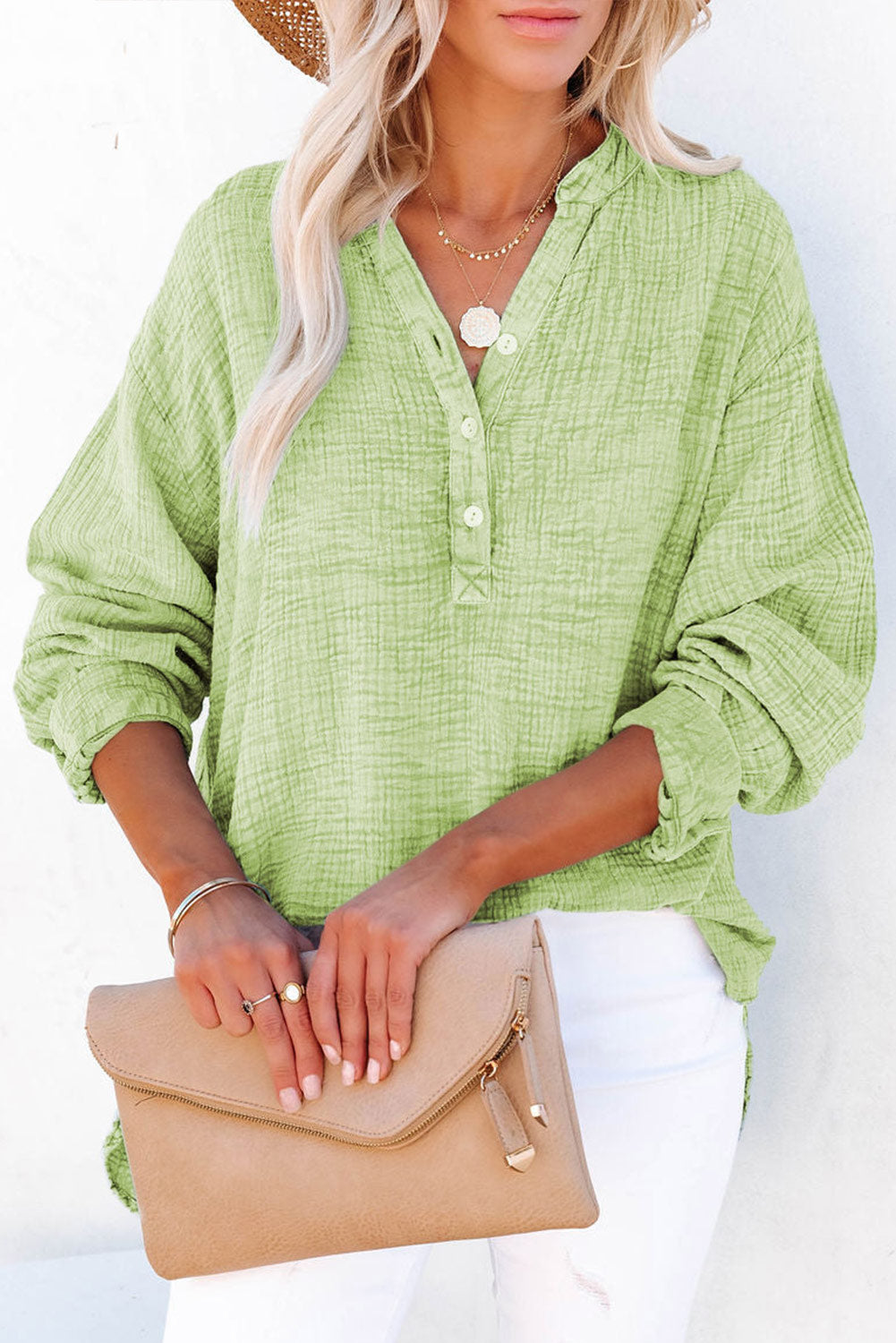 Full Size Buttoned Long Sleeve Blouse