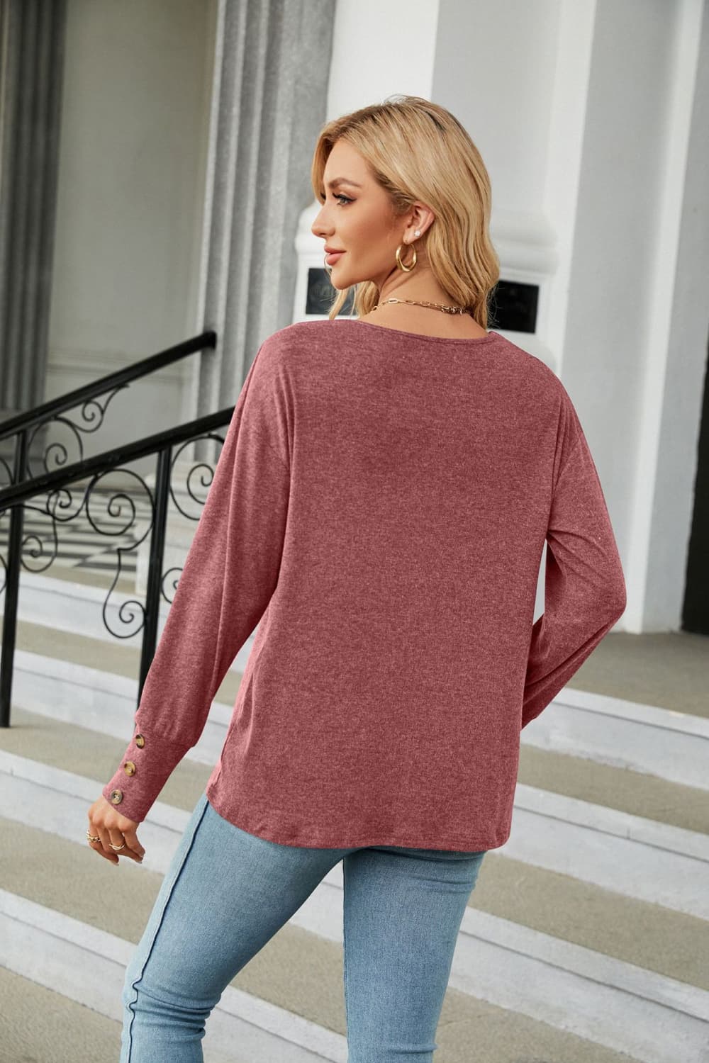 Full Size V-Neck Long Sleeve T-Shirt