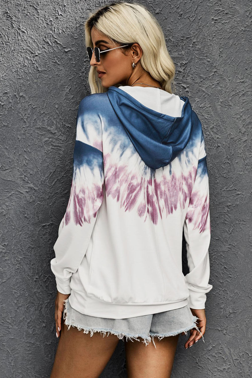 Full Size Oversized Boho Blue Tie-dye Drop Shoulder Hoodie