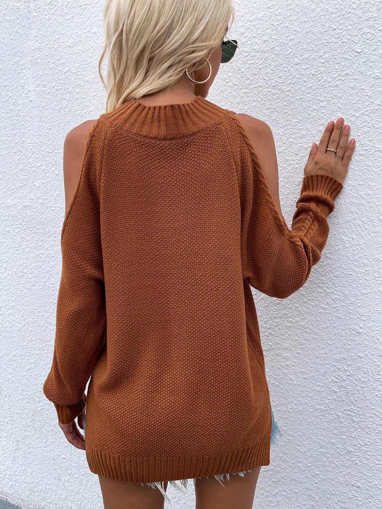 Women's Cable-Knit Cold Shoulder Sweater