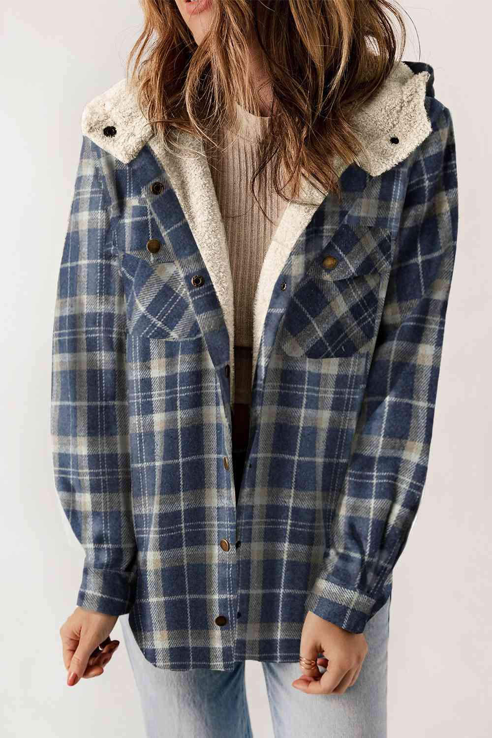 FashionToFigureTrends Plaid Snap Down Hooded Jacket