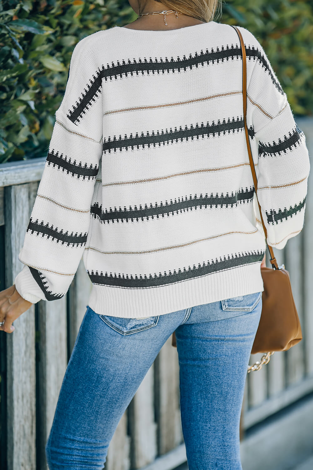 Full Size Striped Drop Shoulder Ribbed Cuff Sweater
