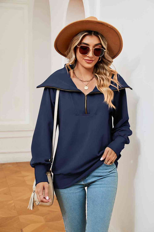 Full Size Half-Zip Collared Sweatshirt