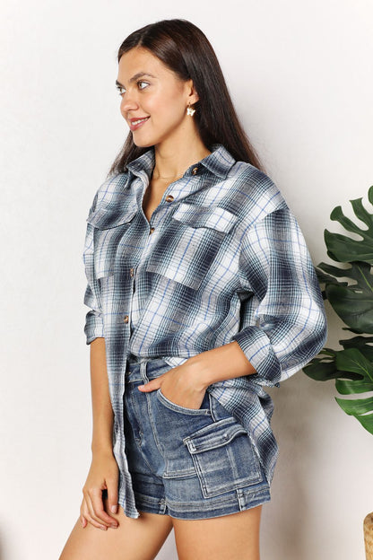 Double Take Full Size Plaid Dropped Shoulder Shirt