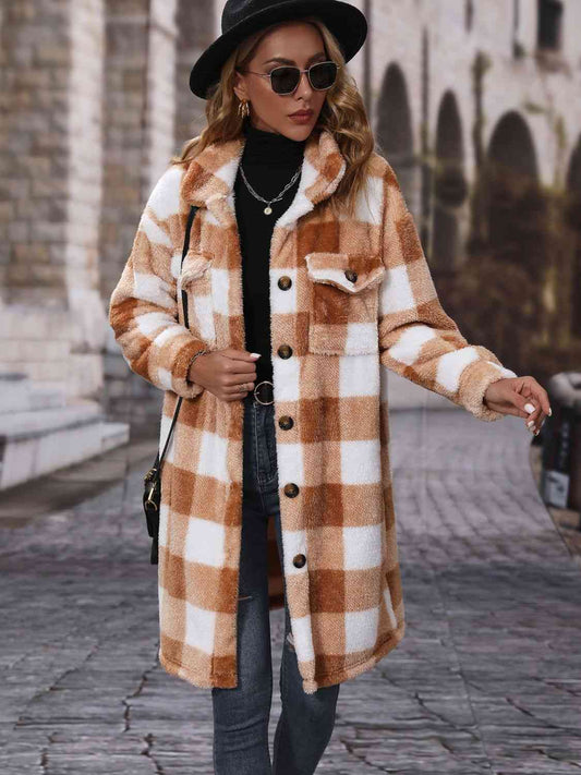 Adrien Planet Chestnut Plaid Collared Neck Button Down Coat