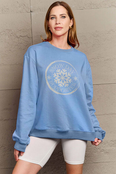 Simply Love SEASONAL THEMED Full Size SNOW DAY SUPPORTER Round Neck Sweatshirt