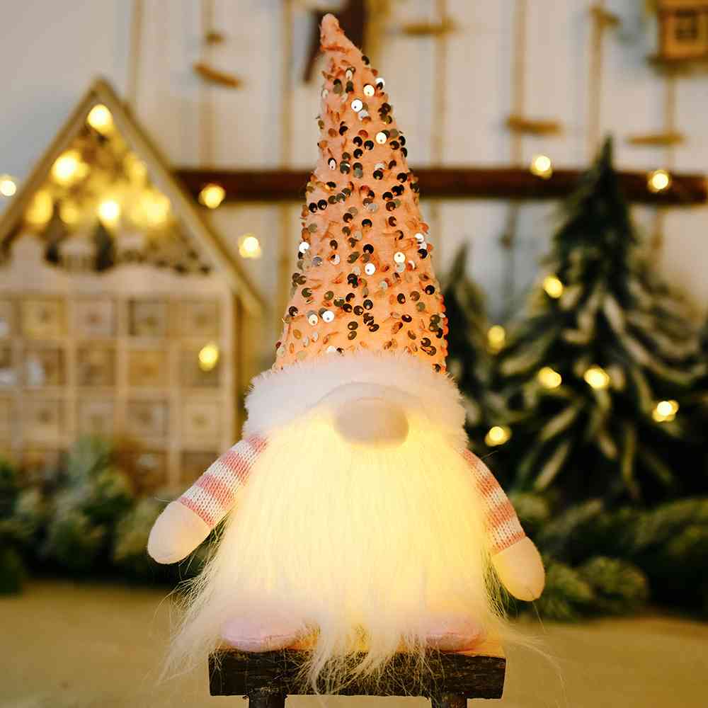 Winter Christmas Sequin Light-Up Faceless Gnome