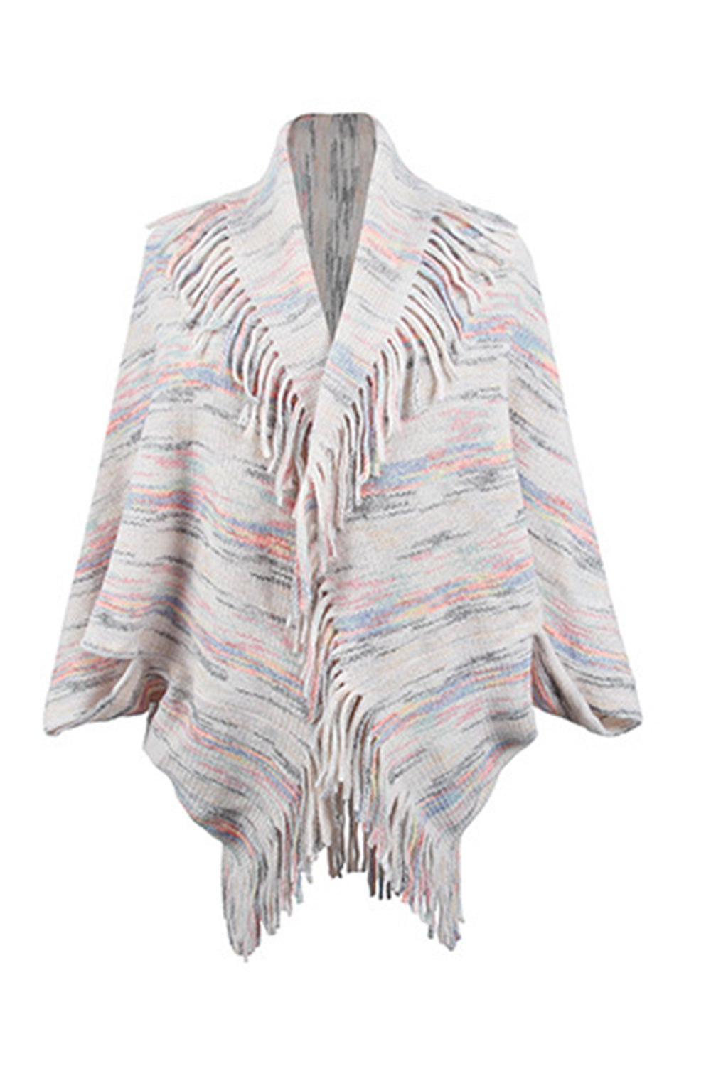 One Size Fringe Detail Printed Poncho