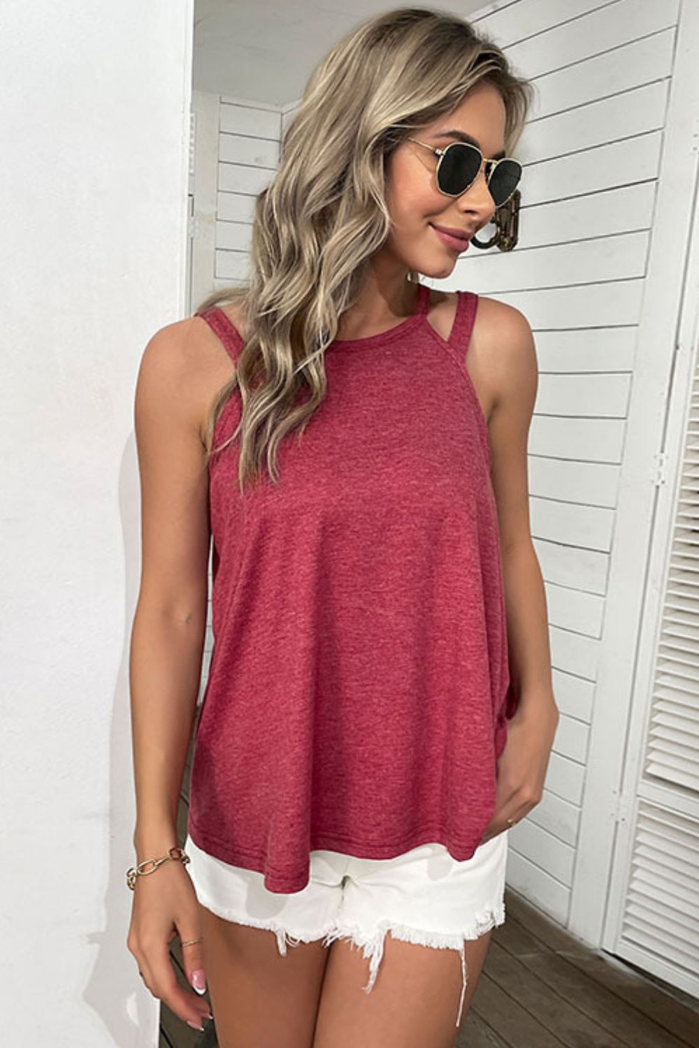 SUMMERCHIC Cutout Round Neck Sleeveless Top