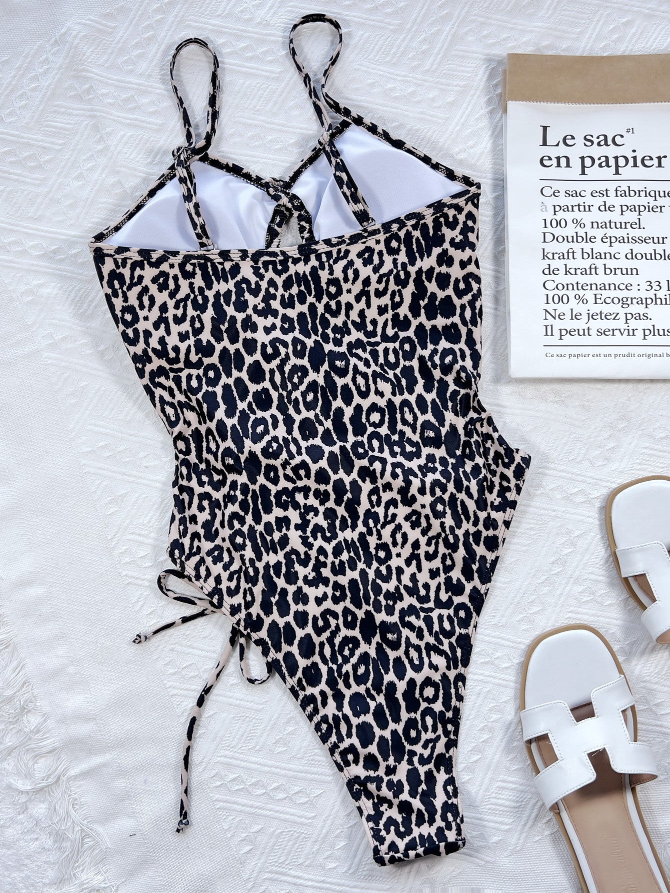 OCEANWAVES Women's Leopard Cutout Tied One-Piece Swimsuit