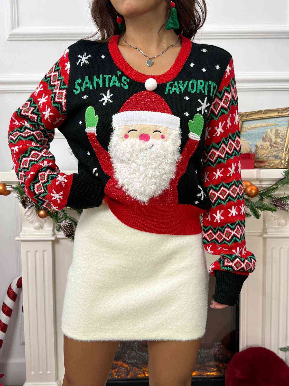 Christmas SANTA'S FAVORITE Graphic Long Sleeve Sweater