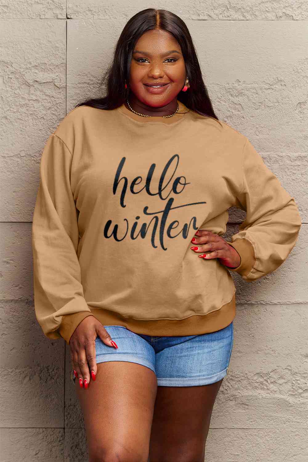 Simply Love SEASONAL Full Size HELLO WINTER Graphic Sweatshirt