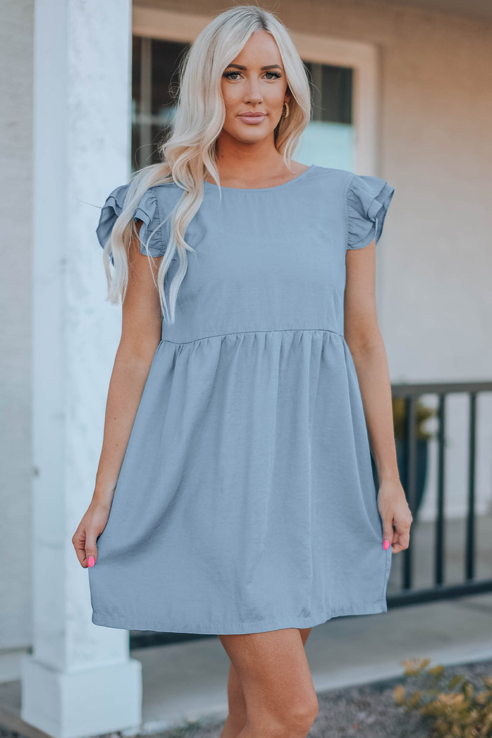 Women's Flutter Sleeve Ruched Mini Dress