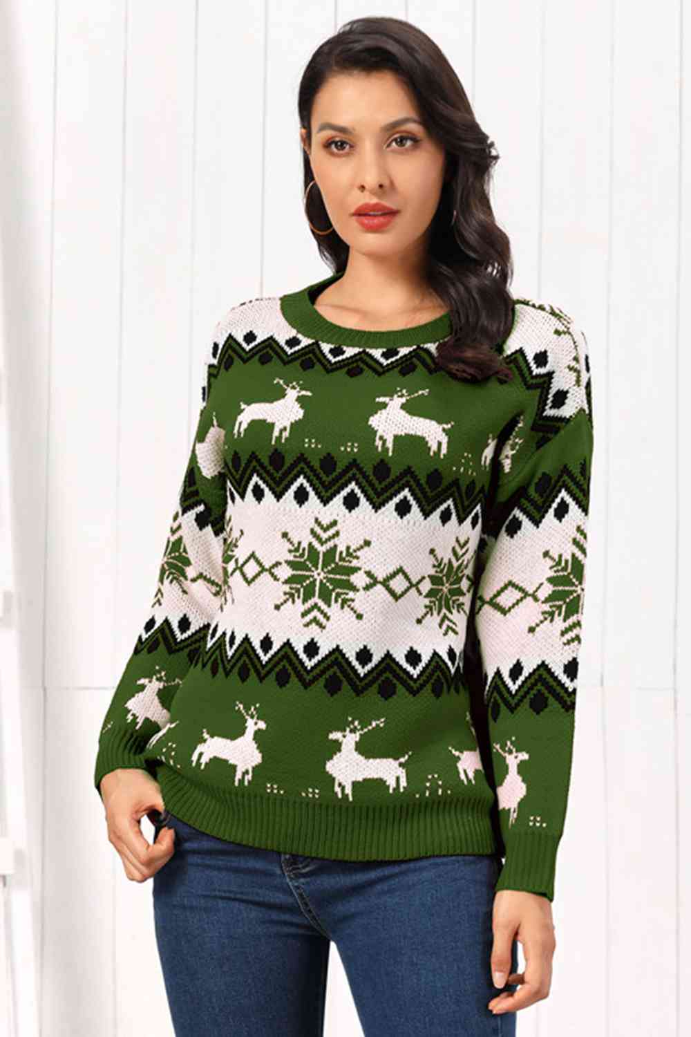 Christmas Reindeer Round Neck Sweater