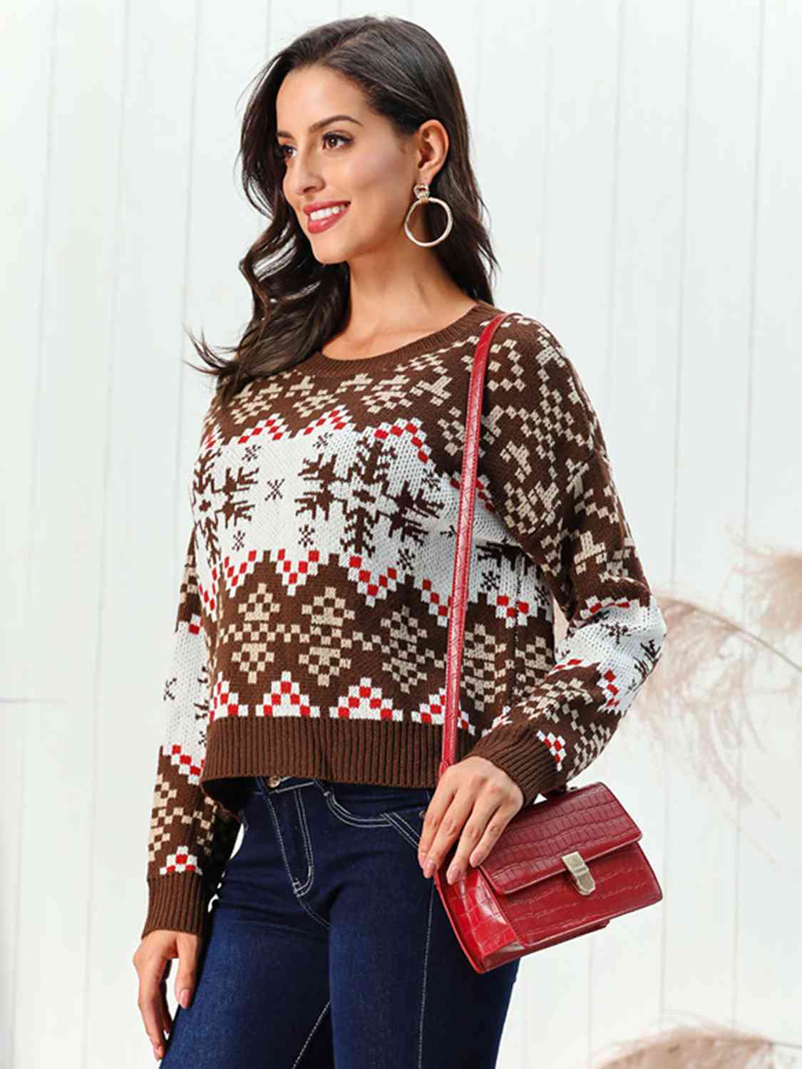 Women's Christmas Snowflake Pattern Round Neck Sweater