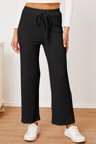 Savannah Lynn Textured Elastic Waist Straight Pants