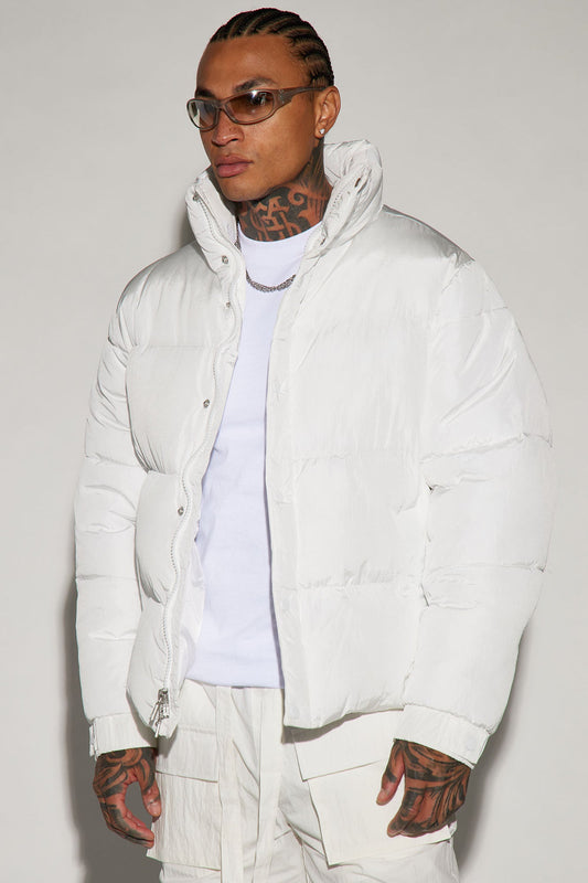 Unapologetically NOVAH Men's Fairmont Nylon White Puffer Jacket